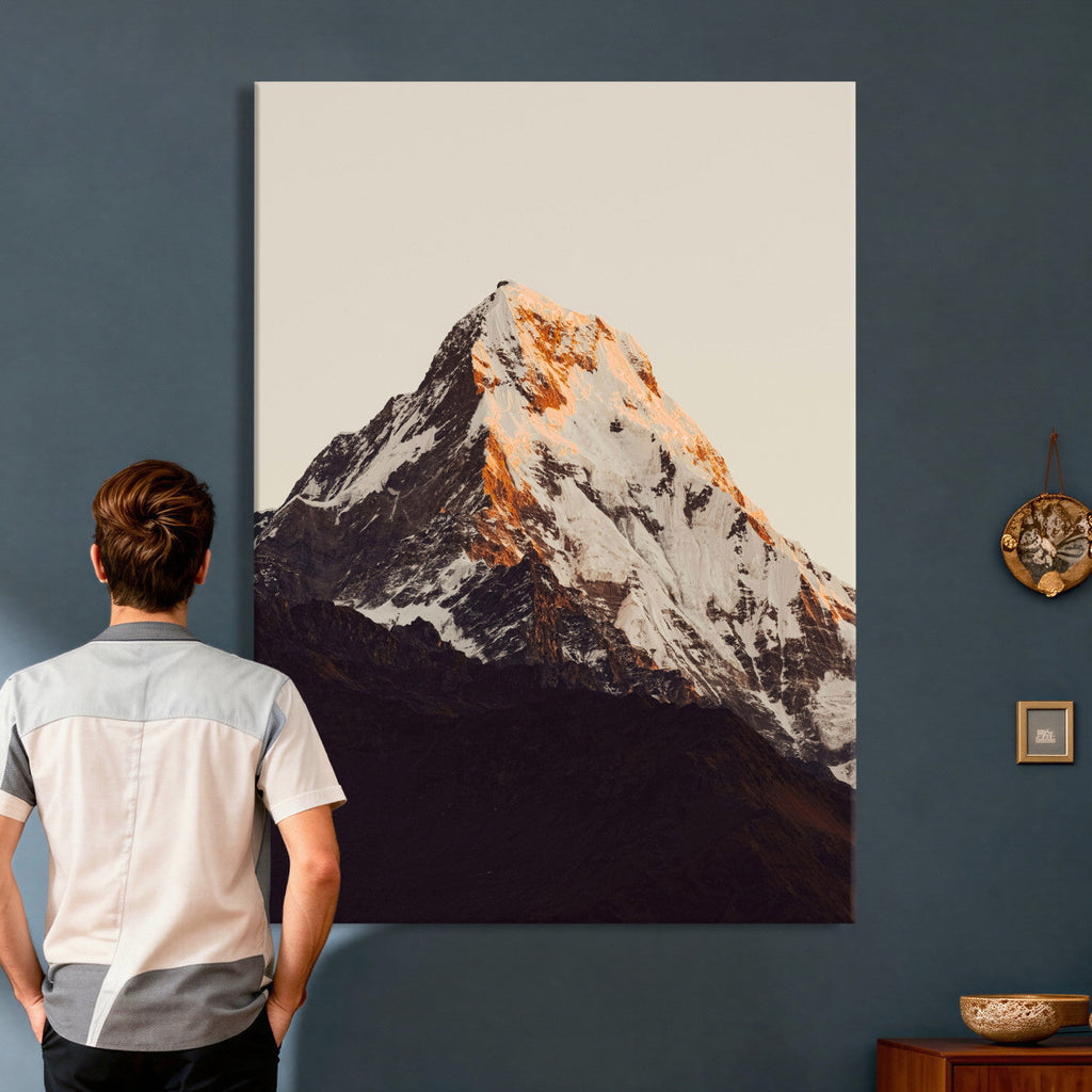Golden Peak Mountain Wall Art Canvas Print, Minimal Alpine Landscape
