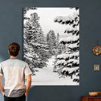 Winter Pine Forest Wall Art Canvas Print, Minimal Winter Landscape