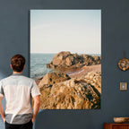 Rocky Coastline Wall Art Canvas Print, Minimal Coastal Landscape