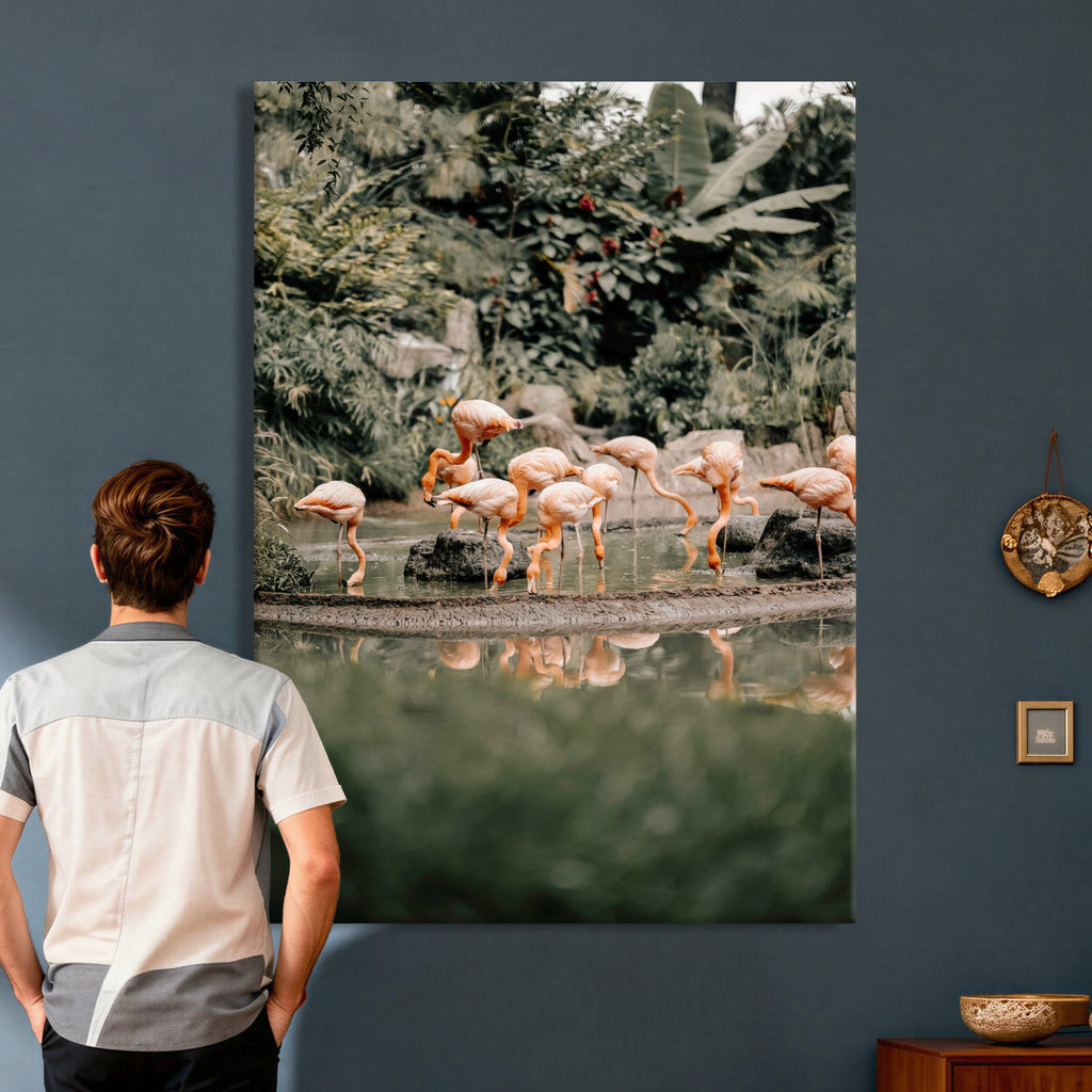 Flamingo Wall Art Canvas Print, Tropical Wildlife Scene
