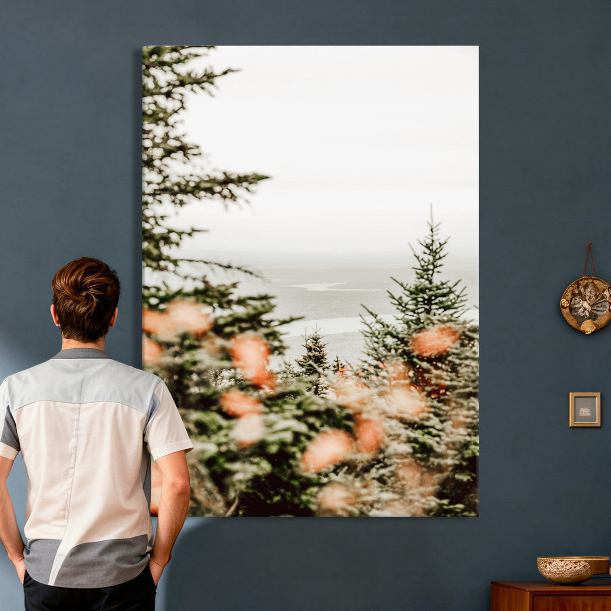 Fall Forest Wall Art Canvas Print | Soft Evergreen Woodland