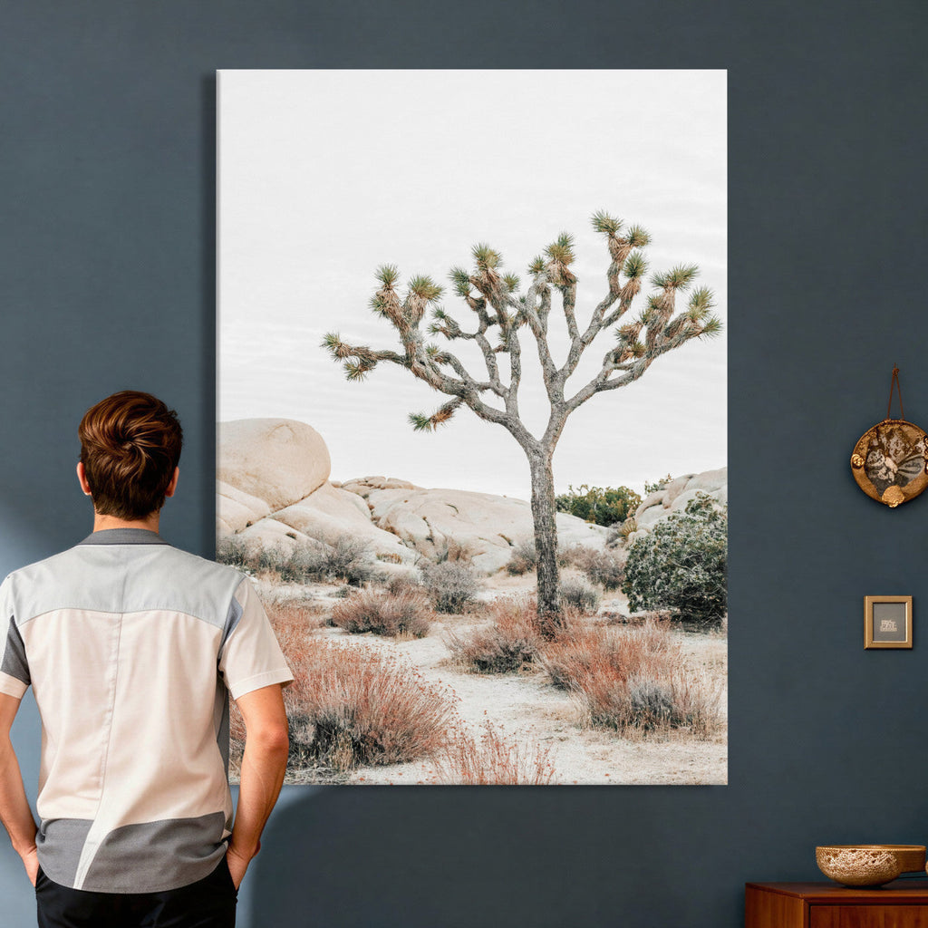 Joshua Tree Desert Wall Art Canvas Print, Minimal Southwest Landscape