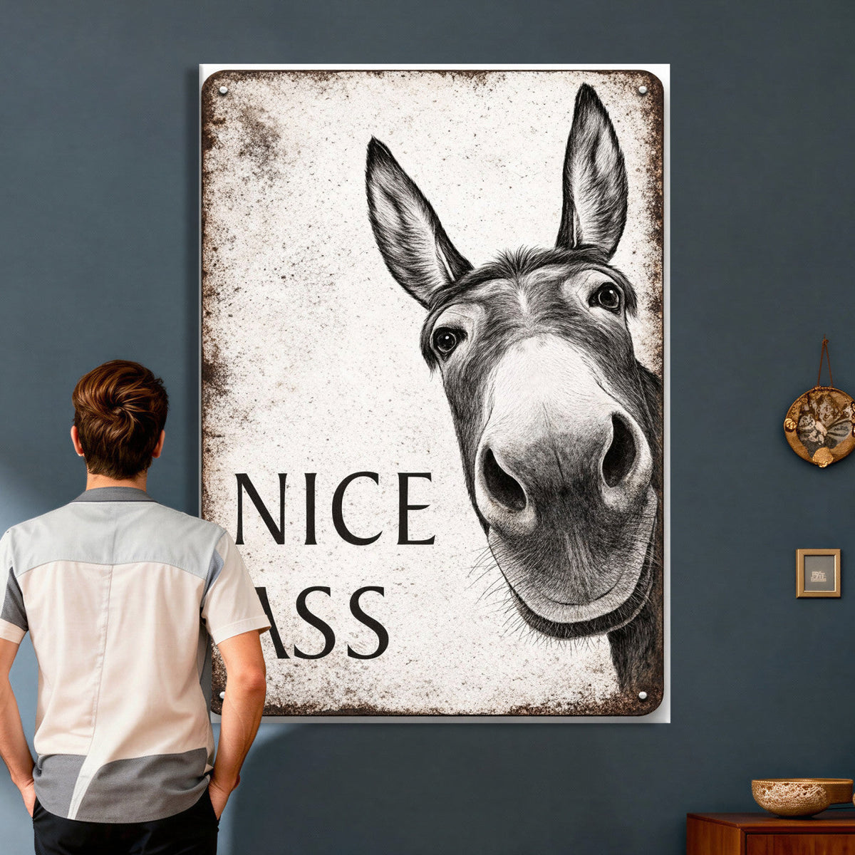Funny Donkey Bathroom Wall Art Canvas Print, Nice Ass Farm Animal Sign