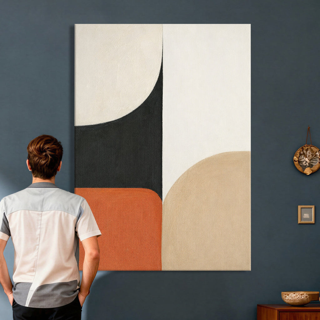 Geometric Abstract Wall Art Canvas Print, Orange Blue