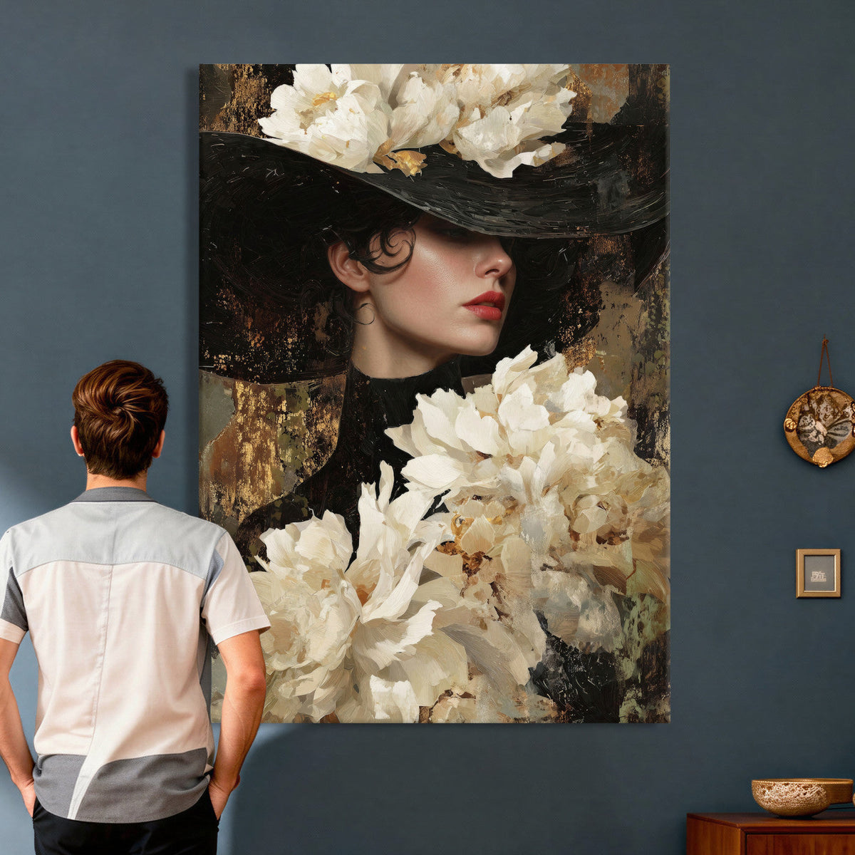 Glamour Woman Portrait Canvas Wall Art, Elegant Pastel Women Portrait