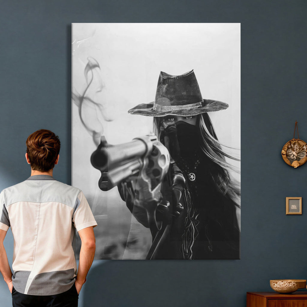 Vintage Cowboy Wall Art Canvas Print - Western Gunslinger Revolver