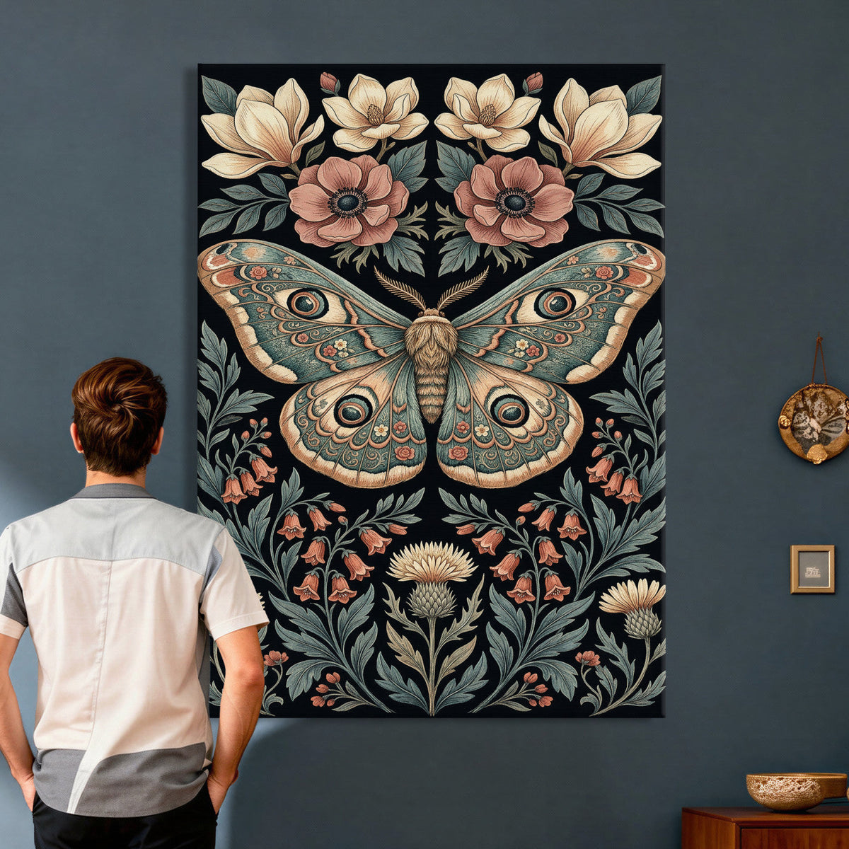 William Morris Style Prints Canvas Wall Art, Inner Framed, Vintage Bee Botanical Decor