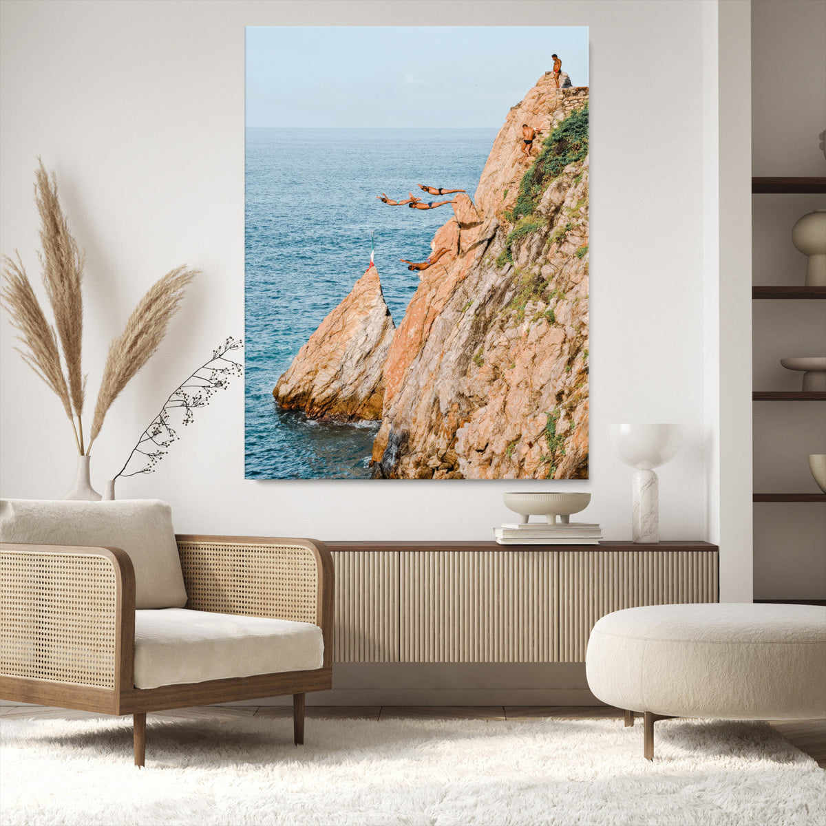 Cliff Divers Wall Art Canvas Print | Oceanfront Cliffs and Waves