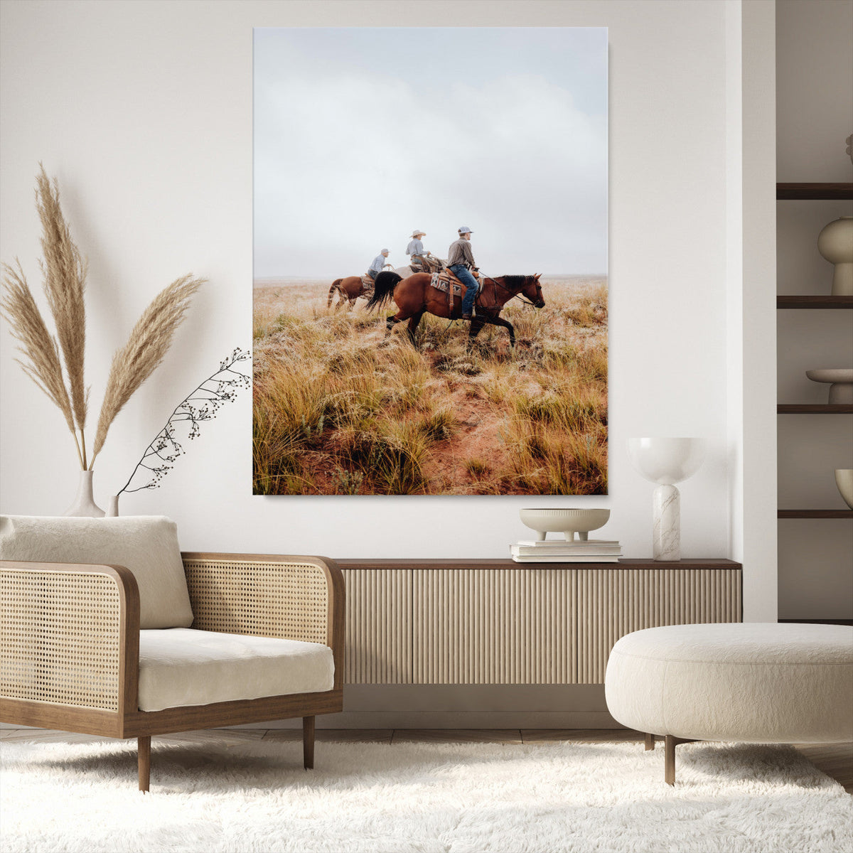 Golden Grassland Wall Art Canvas Print, Framed Western Frontier Open Range Riders