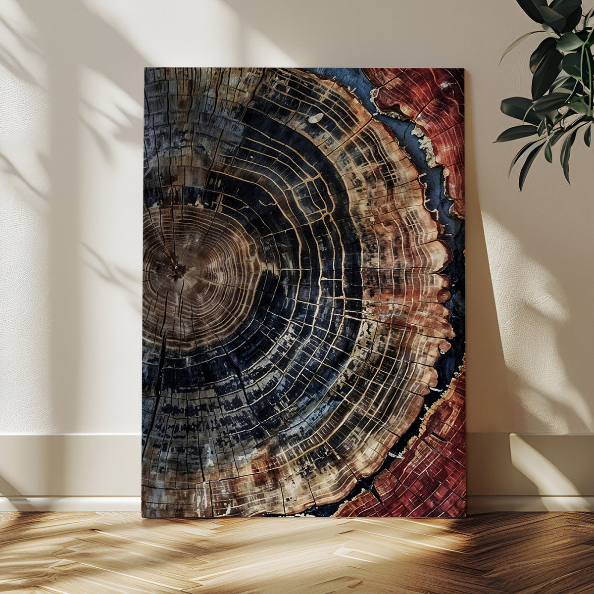 Tree Rings Wall Art Canvas Print | Framed Rustic Wood Grain