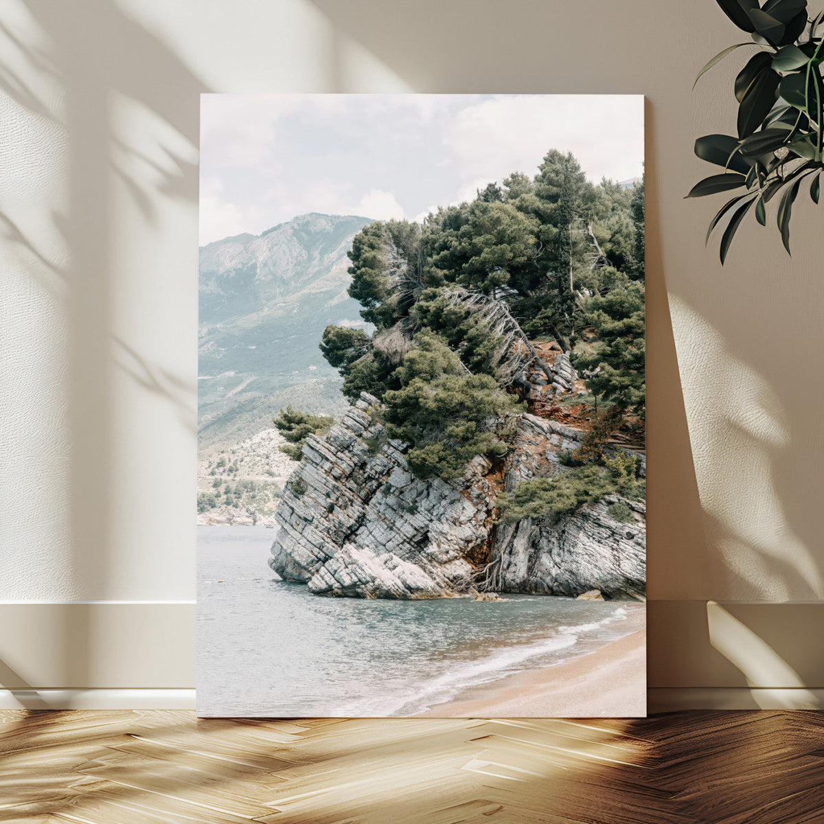 Beach Trees Wall Art Canvas Print, Framed Earthy Beachside Coastal Nature Art