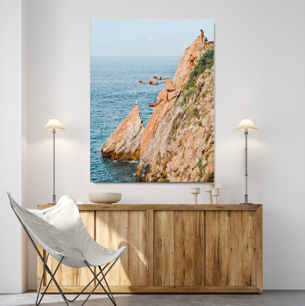 Cliff Divers Wall Art Canvas Print | Oceanfront Cliffs and Waves