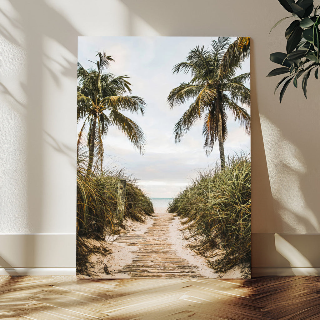 Tropical Palm Wall Art | Sandy Pathway Canvas Print, Ocean View