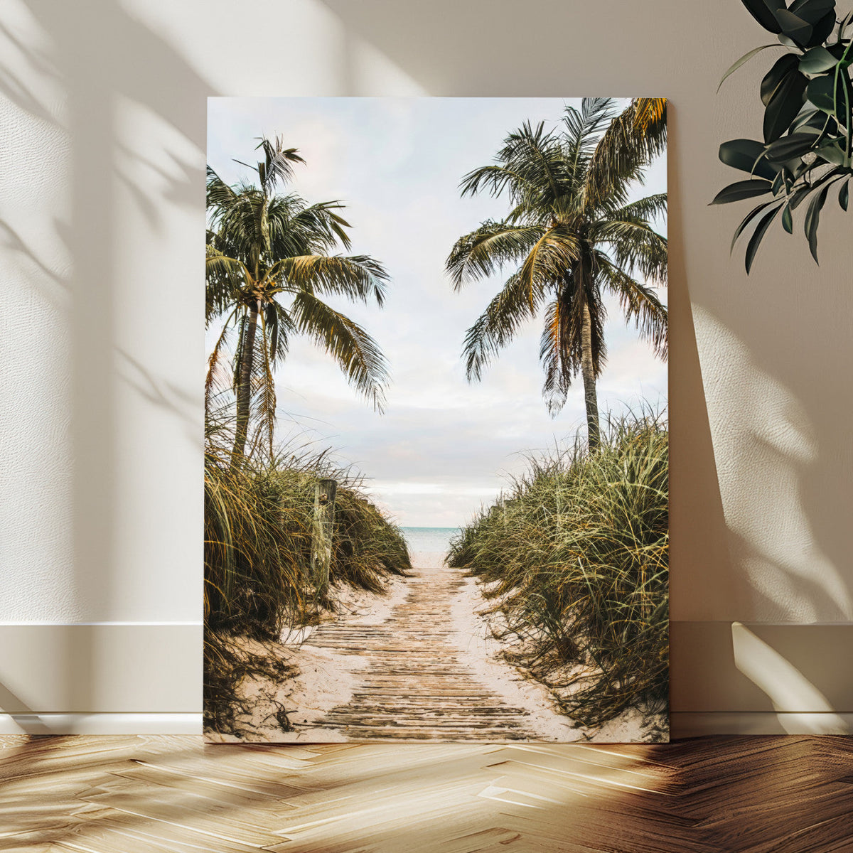 Tropical Palm Wall Art | Sandy Pathway Canvas Print, Ocean View