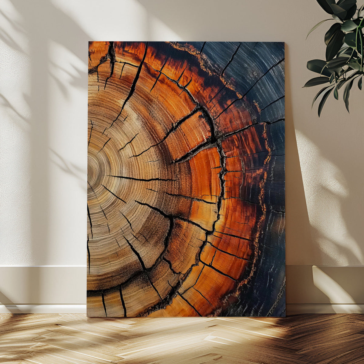 Rustic Wood Wall Art Canvas Print, Framed Tree Rings Nature Art, Earthy Tones Modern Rustic Decor