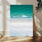 Turquoise Ocean Wall Art Canvas Print, Framed White Sand Shore Art, Gentle Waves Coastal Decor
