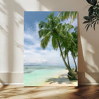 Tropical Beach Palm Trees Canvas Print, Framed Island Coastal Wall Art Ocean Horizon