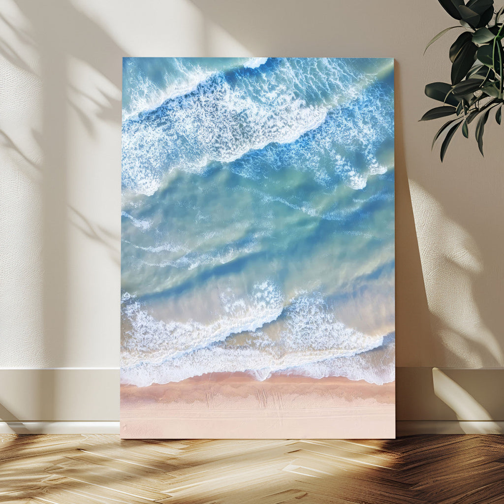 Aerial Ocean Waves Wall Art | Framed Tranquil Beach Canvas