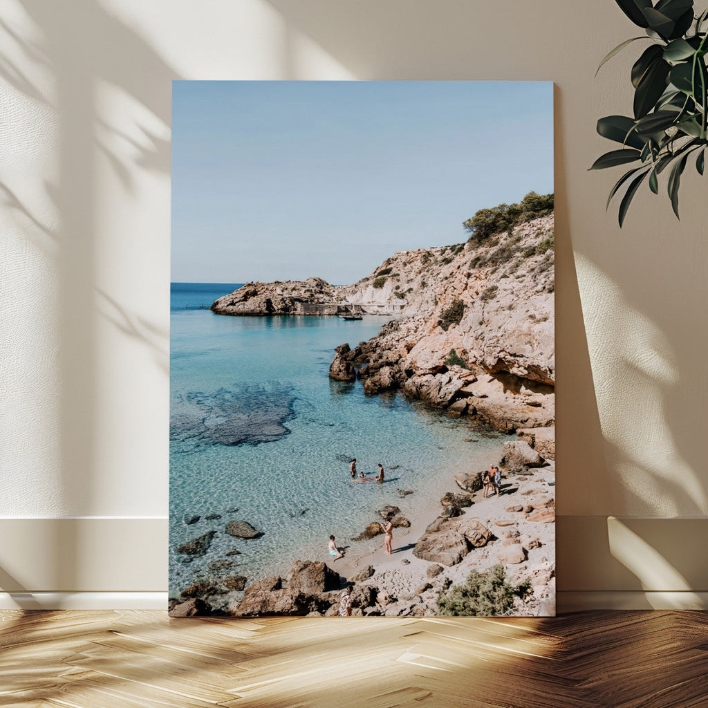 Clear Blue Water Beach Wall Art | Framed Rocky Cove Canvas