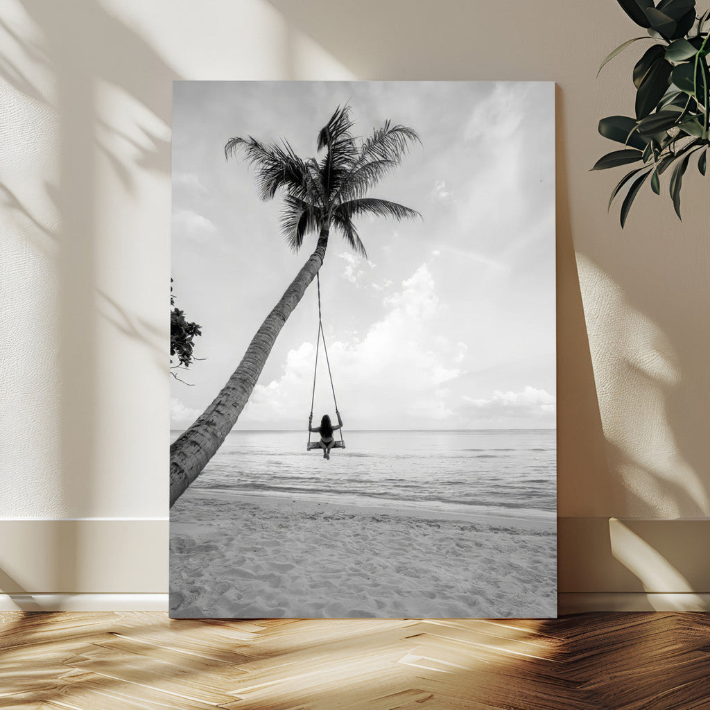 Black White Palm Tree Wall Art | Framed Ocean View Canvas