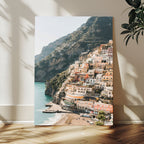 Mediterranean Coastal Cliffside Town Wall Art | Vibrant Seaside Canvas Print