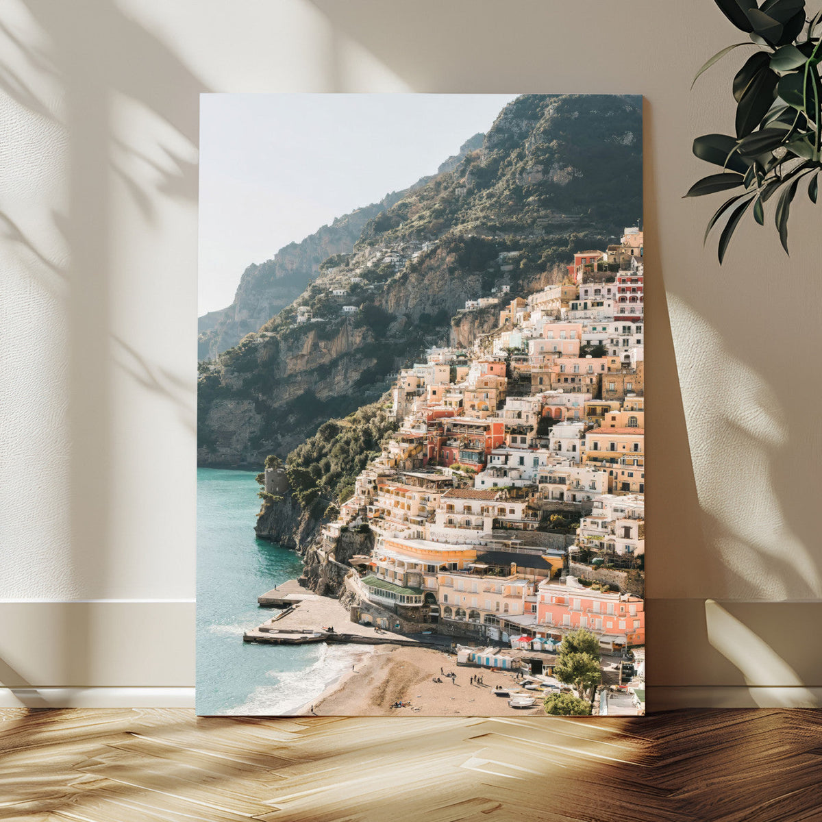 Mediterranean Coastal Cliffside Town Wall Art | Vibrant Seaside Canvas Print