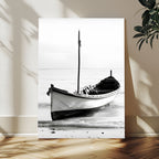 Minimal Boat Wall Art Canvas Print | Black and White Coastal Photography