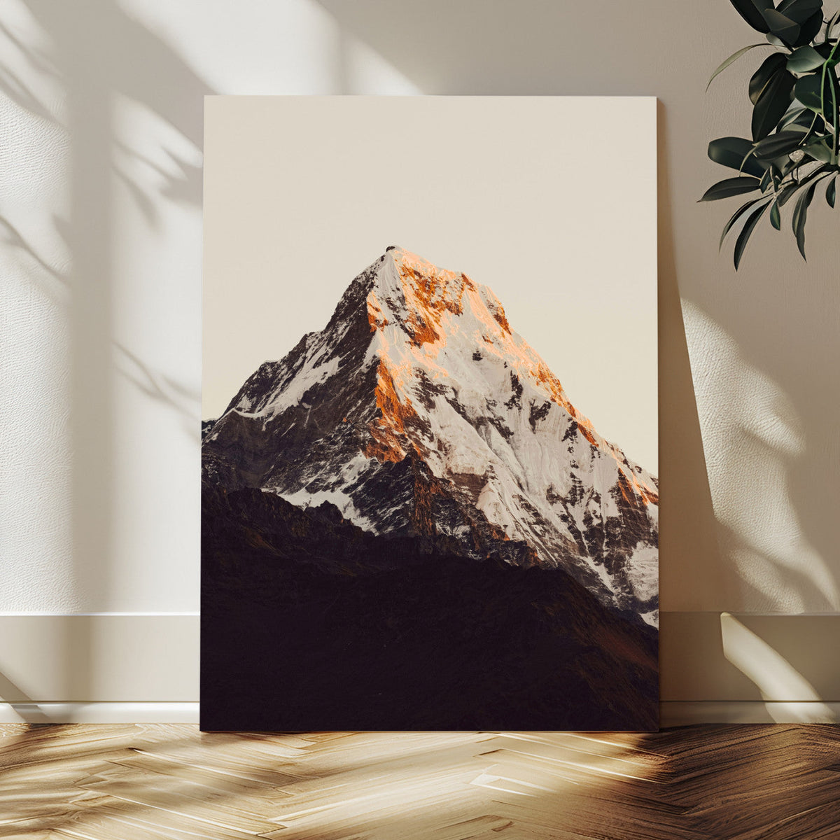 Golden Peak Mountain Wall Art Canvas Print, Minimal Alpine Landscape