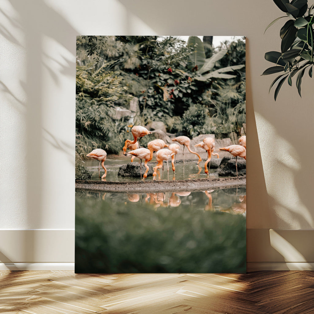 Flamingo Wall Art Canvas Print, Tropical Wildlife Scene