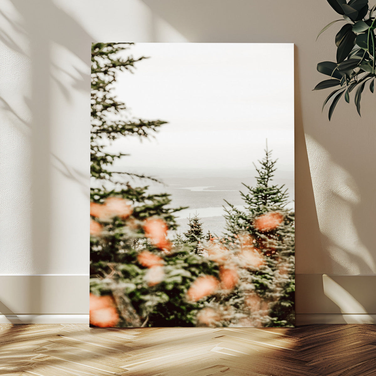 Fall Forest Wall Art Canvas Print | Soft Evergreen Woodland