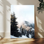 Snowy Mountain Forest Wall Art Canvas Print, Winter Pine Landscape