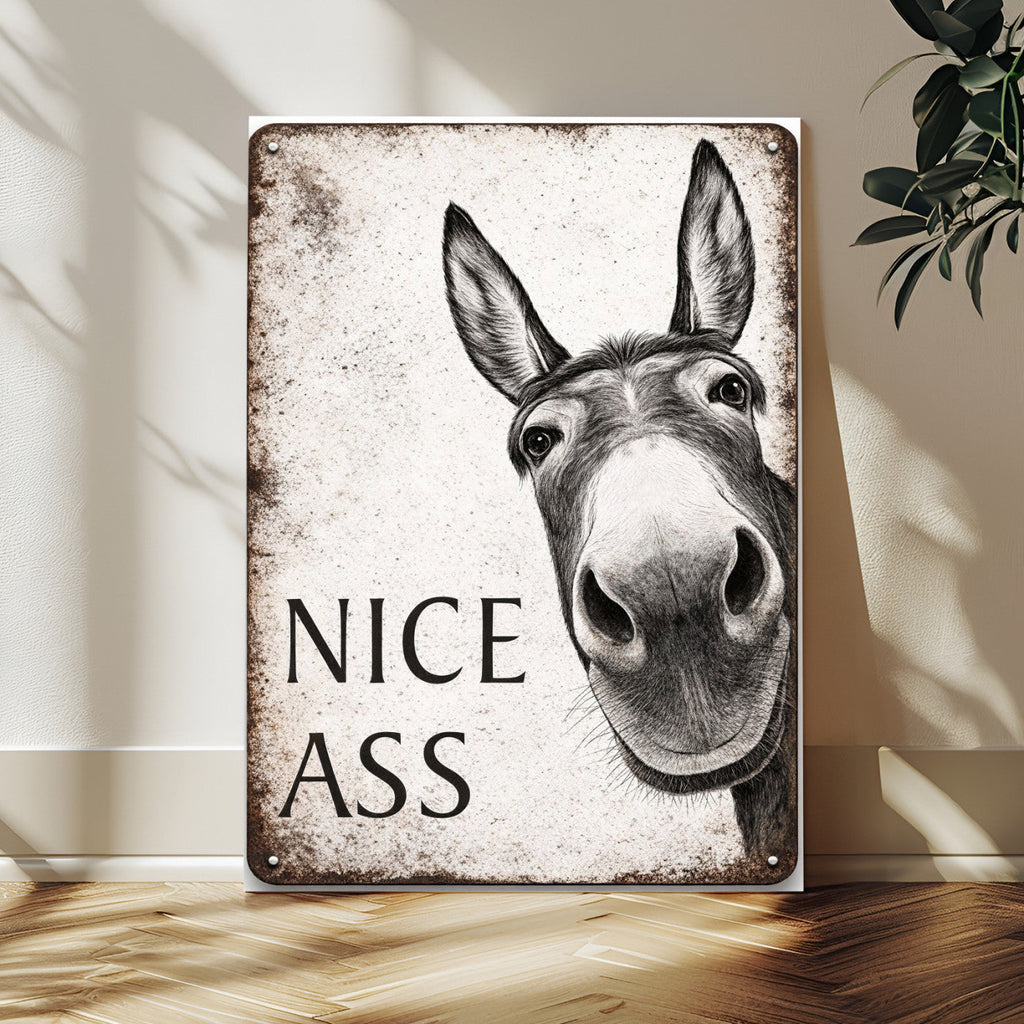 Funny Donkey Bathroom Wall Art Canvas Print, Nice Ass Farm Animal Sign