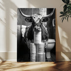 Texas Longhorn Cow Toilet Paper Canvas Wall Art, Funny Bathroom Decor