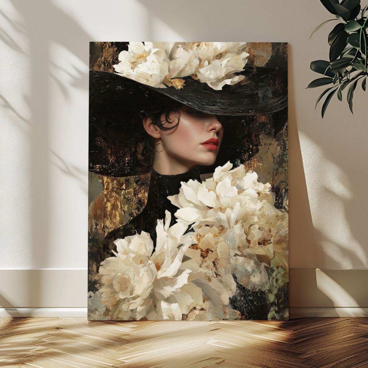 Glamour Woman Portrait Canvas Wall Art, Elegant Pastel Women Portrait