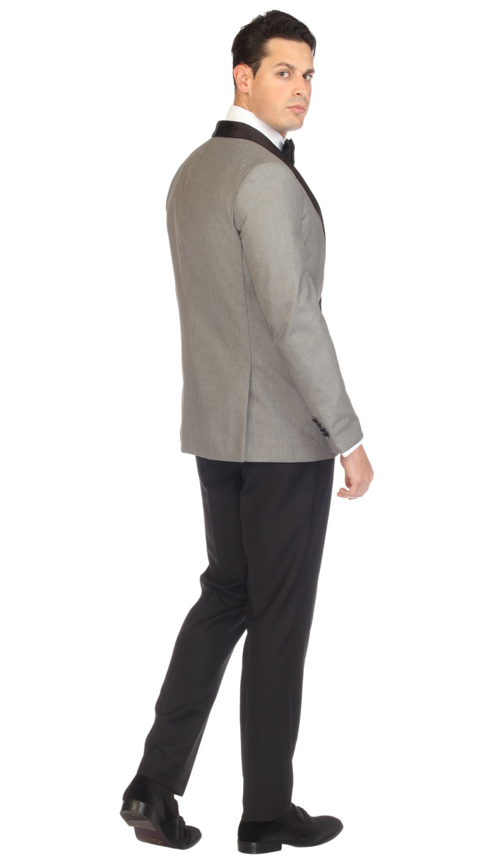 Men's Grey & Black Shawl Lapel Tuxedo – Slim Fit 2 Piece Suit | Ferrecci Reno