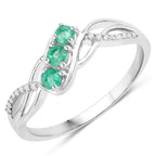 0.28 Carat Genuine Zambian Emerald and White Diamond 14K White Gold Ring