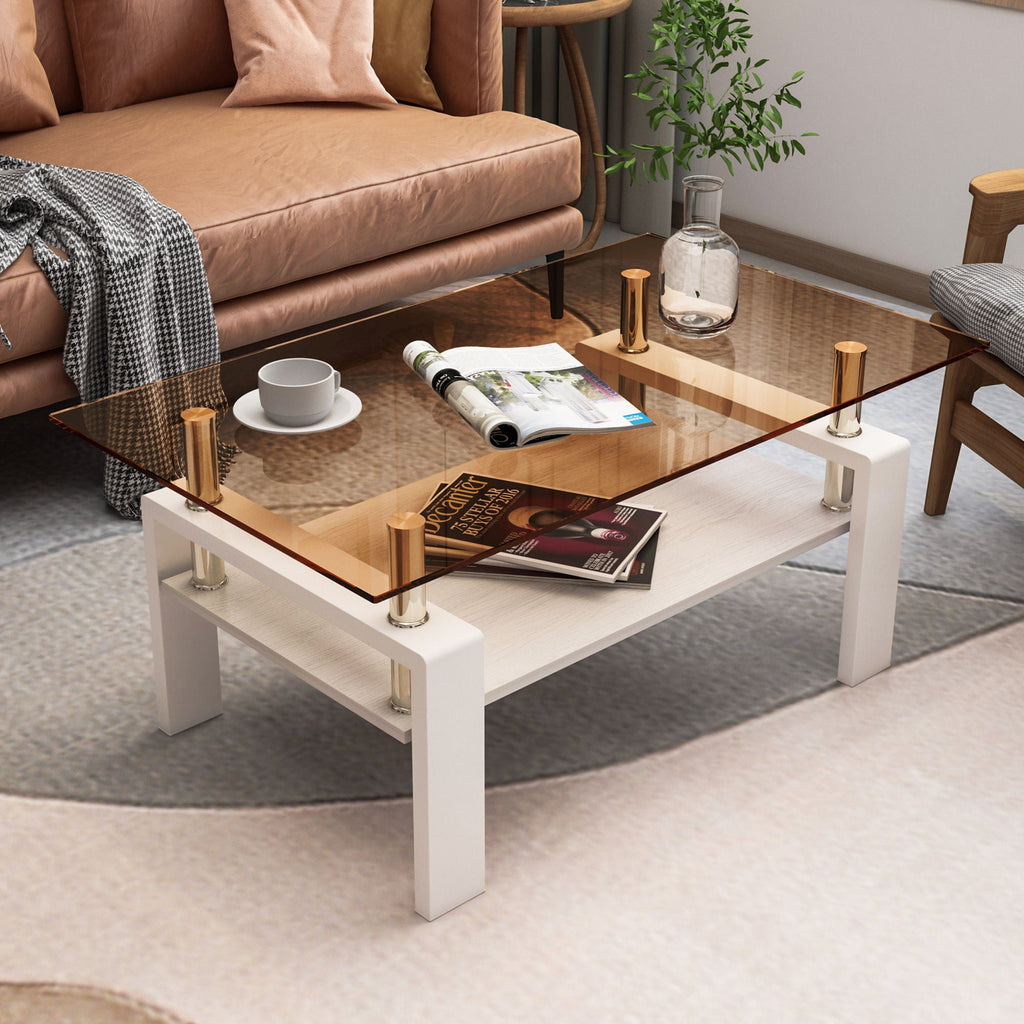Modern Rectangular Coffee Table With Tempered Transparent