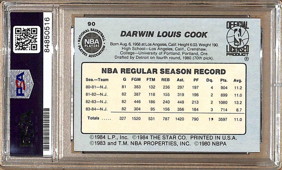 1984-85 Star Company #90 Darwin Cook Nets Signed/Auto Card PSA/DNA 178848