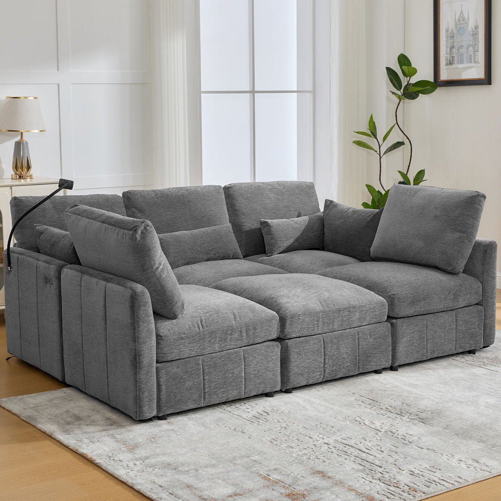 Modern Modular U-Shaped Sofa Bed With Movable Ottoman