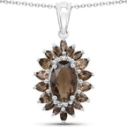 16.36 Carat Genuine Smoky Quartz .925 Sterling Silver 3 Piece Jewelry Set (Ring, Earrings, and Pendant w/ Chain)