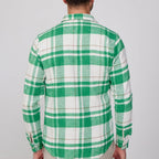 Slim Fit Flap Single Pocket Winter Plaid Lumberjack Shirt // White + Green