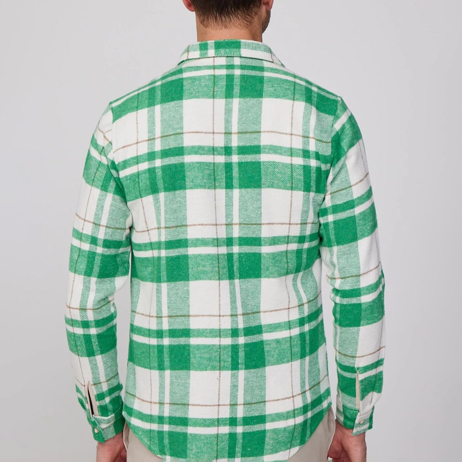 Slim Fit Flap Single Pocket Winter Plaid Lumberjack Shirt // White + Green