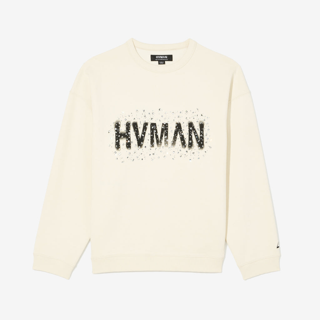 Hvman's Crewneck Sweater "Hvman Diamonds" in Winter White
