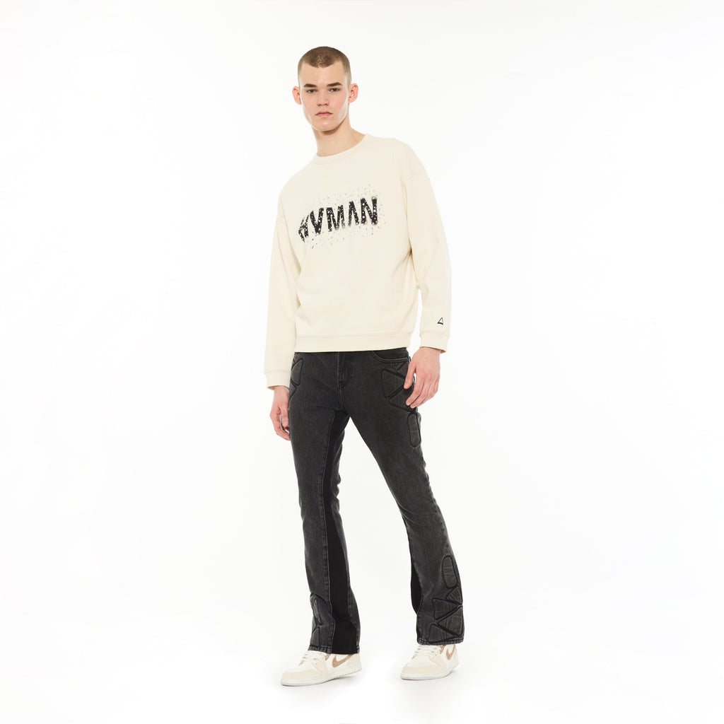 Hvman's Crewneck Sweater "Hvman Diamonds" in Winter White