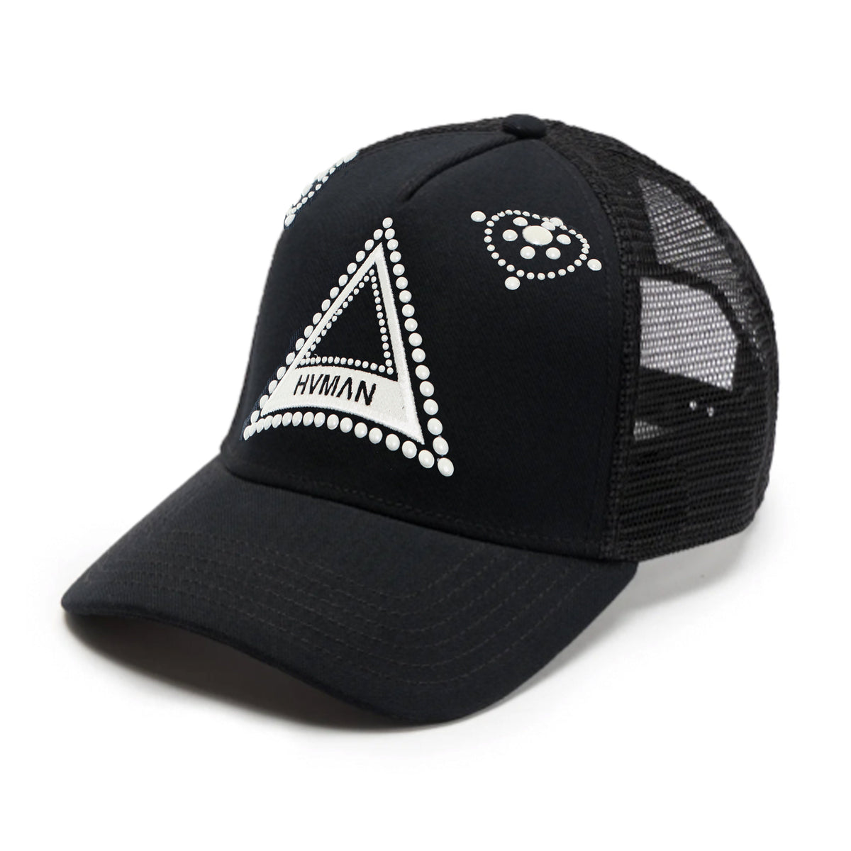 Hvman's Triangle Logo Mesh Trucker Hat in Black