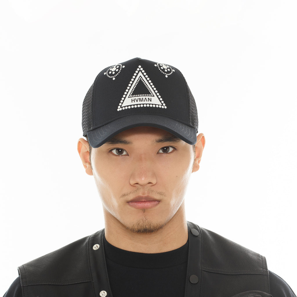 Hvman's Triangle Logo Mesh Trucker Hat in Black