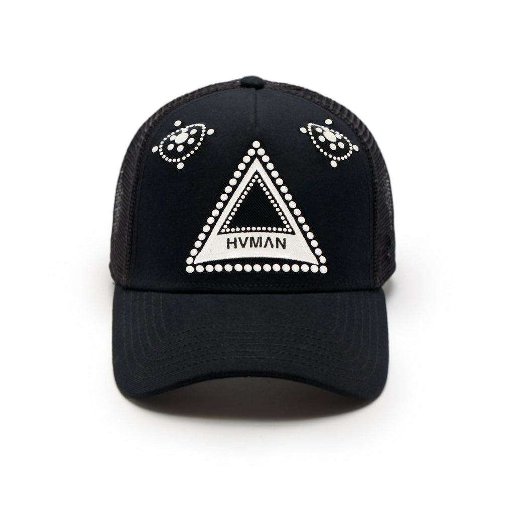 Hvman's Triangle Logo Mesh Trucker Hat in Black