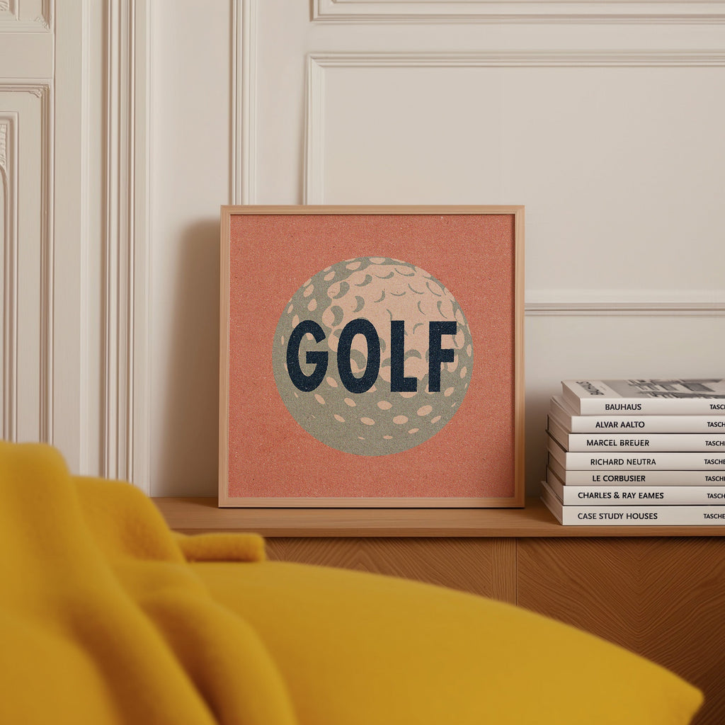 Retro Golf Ball Art Print Salmon Pink
