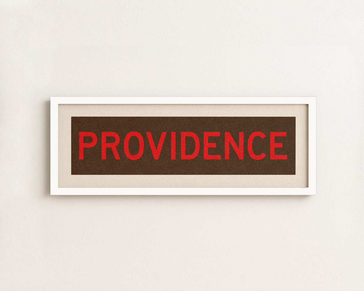 Framed Providence Brown and Red Bus Scroll