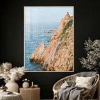 Cliff Dive Wall Art | Ocean Jump Canvas Print, Blue Sky